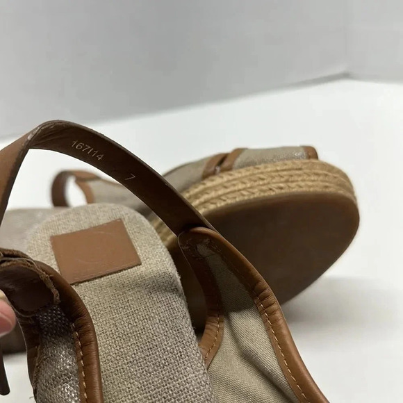 Tory Burch Mya Espadrille Wedge Heels Pump Peep Toe Slingback Brown Sparkle 7 - Picture 11 of 12